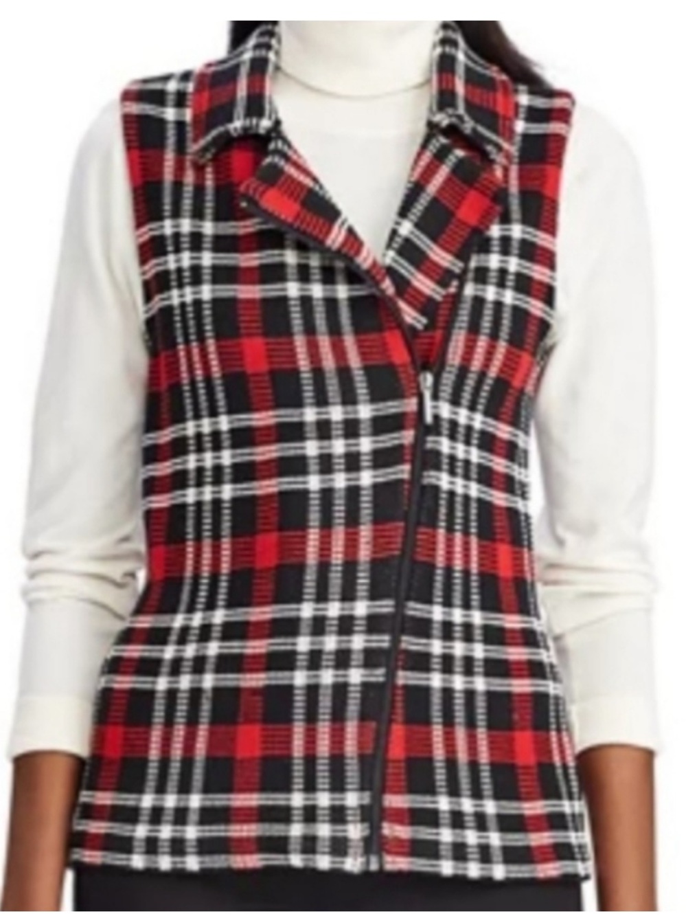 Chaps Plaid Sweater Asymmetrical Zip Vest Sz XL